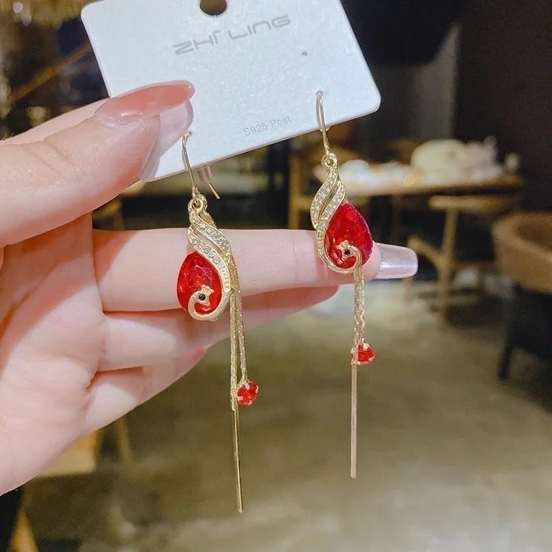 61# Red Phoenix Tassel Earrings