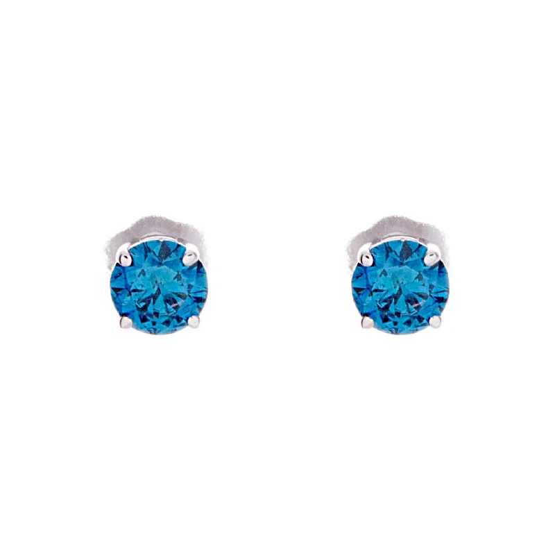 ladies engagement rings with crystal accents -Blue Diamond Studs