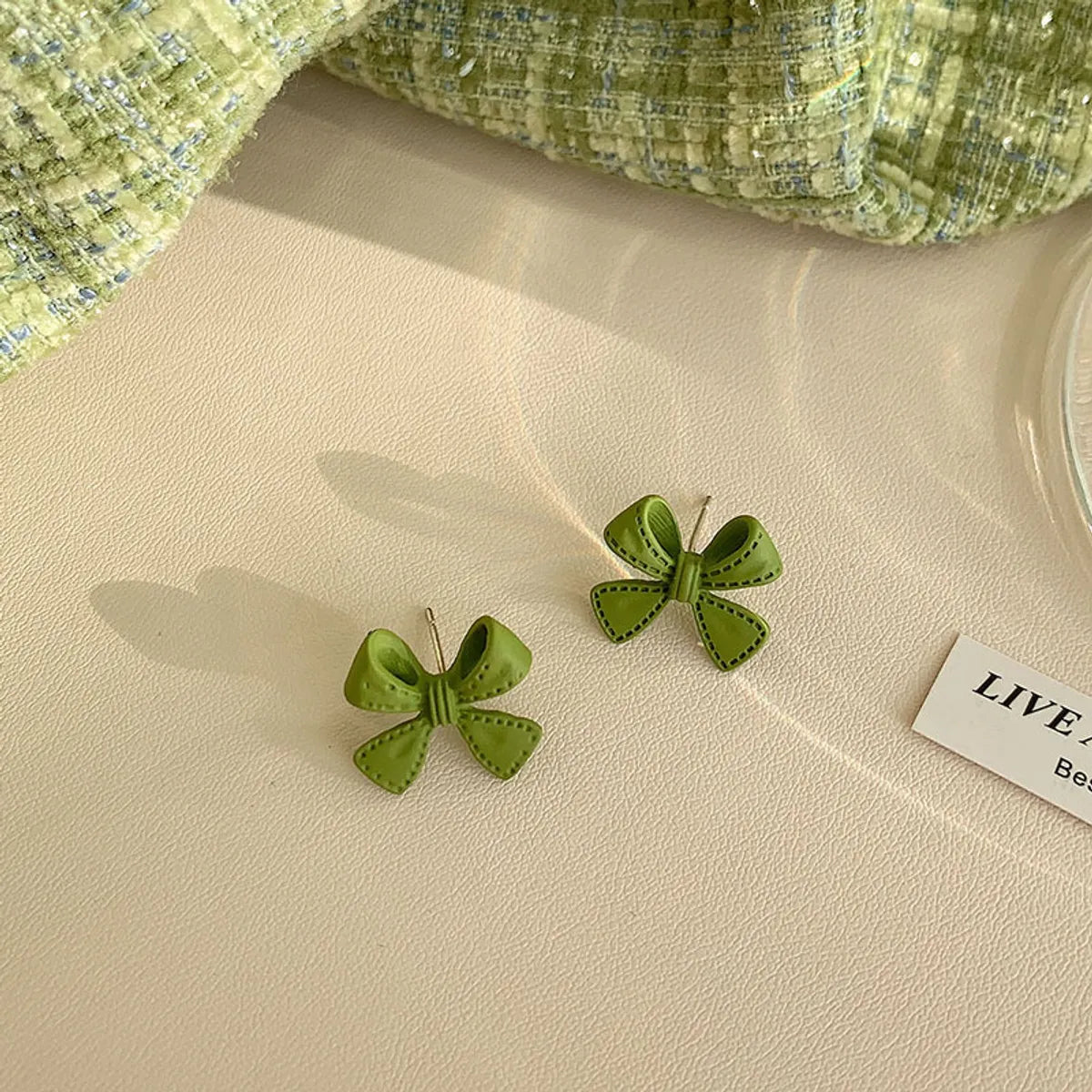 Green Bow Stud Earrings