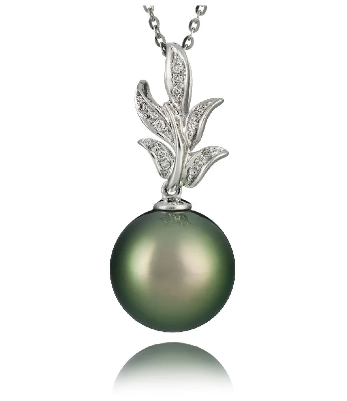 necklaces for bridal elegance -Flora Tahitian Pearl Necklace with Diamonds