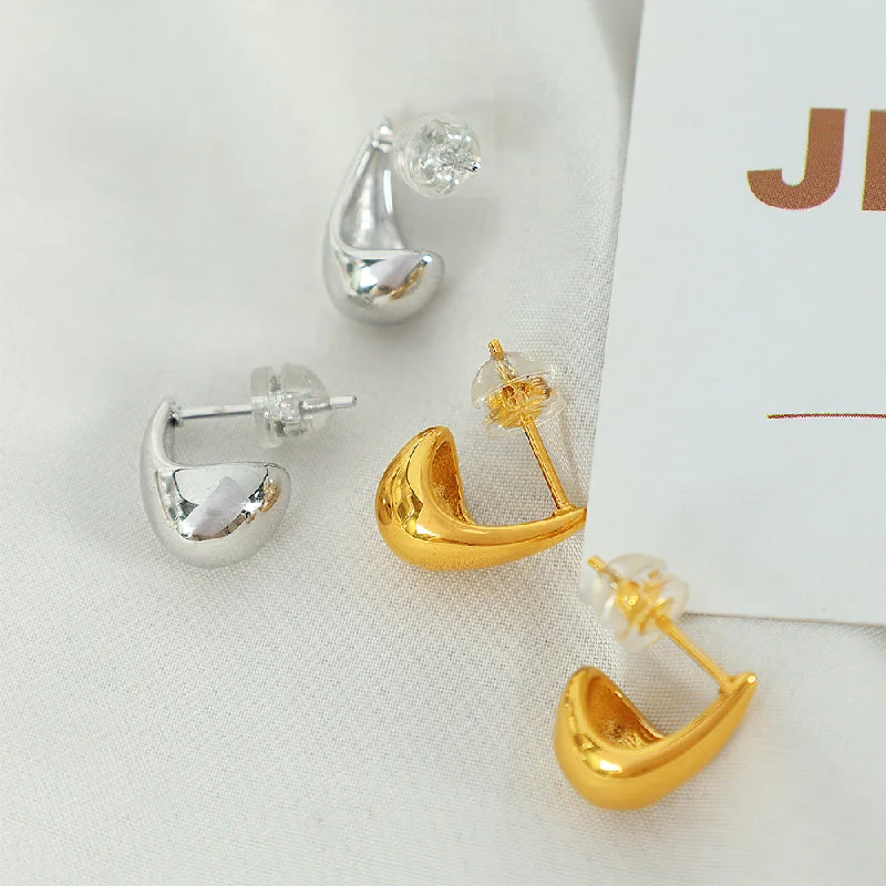 ladies earrings dainty subtle look -1 Pair Simple Style Water Droplets Plating Titanium Steel 18k Gold Plated Ear Studs