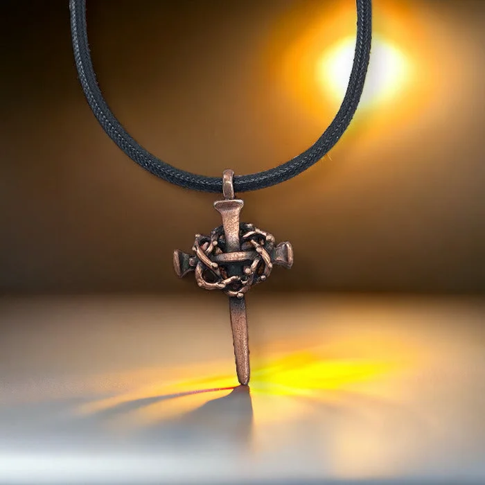 necklaces for couples love -Nail Crown Cross Necklace Copper