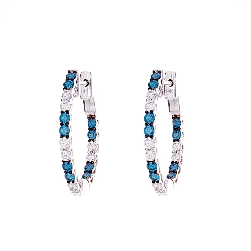 ladies engagement rings with topaz blue -Blue Diamond Hoops