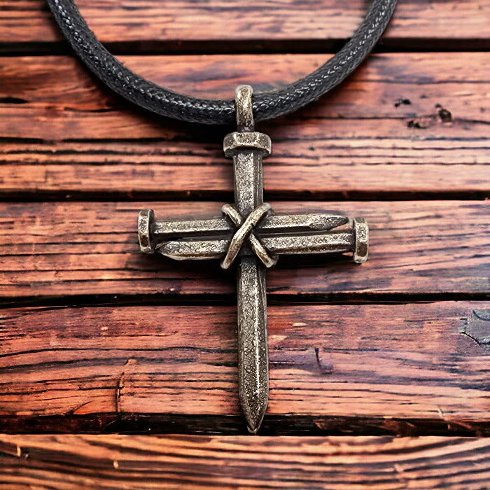 necklaces with rose quartz -Antique Nail Cross Necklace In brass