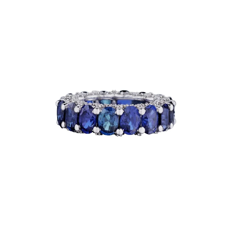 ladies engagement rings bezel set gem -SAPPHIRE & DIAMOND ETERNITY BAND