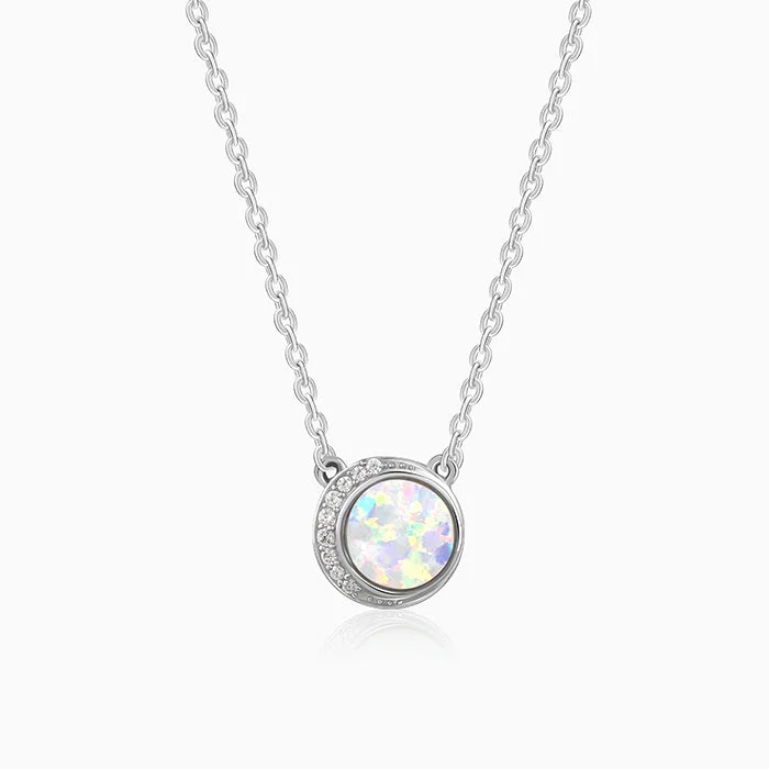 necklaces with aquamarine stone -Silver Opal Moon Necklace