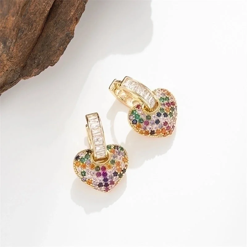 Gold|Color Heart-Shaped Zircon Ear Clip