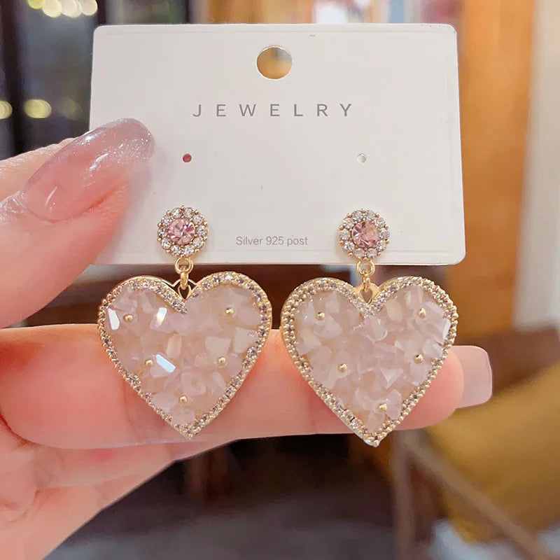 ladies earrings trendy 2025 fashion -1 Pair Sweet Heart Shape Plating Inlay Copper Gold Plated Drop Earrings