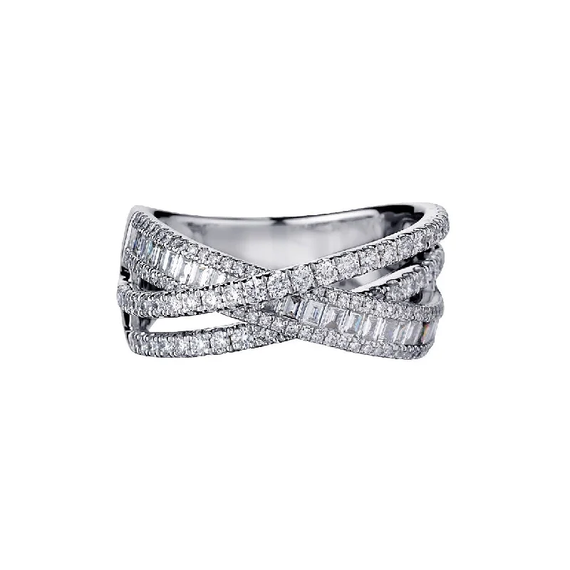 ladies engagement rings with side stones -CRISS CROSS BAGUETTE & ROUND DIAMOND BAND