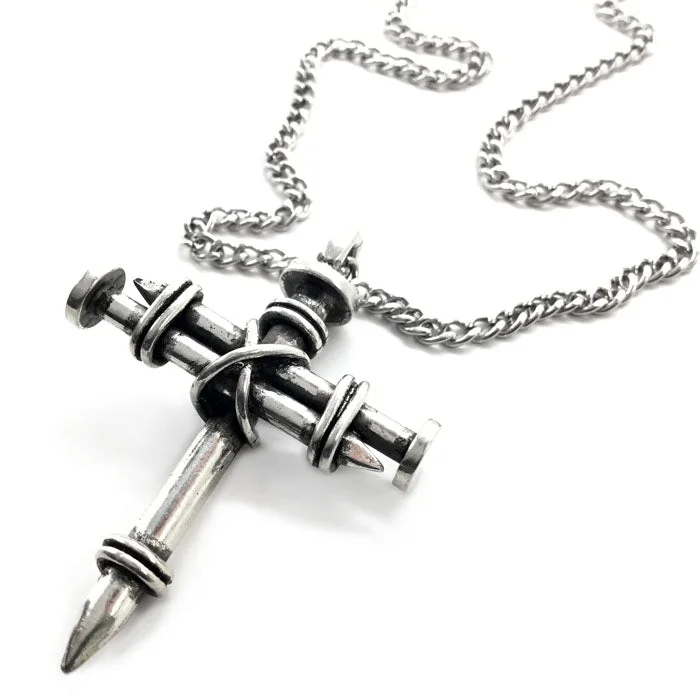 necklaces minimalist chic style -Pewter Nail Cross Necklace on Chain