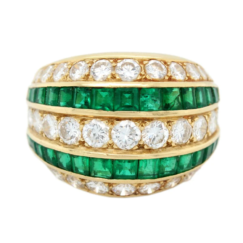 ladies engagement rings platinum luxury -Antique Art Deco 3.20ctw Diamonds & Emeralds Band Ring in 18k Yellow Gold | 8.25