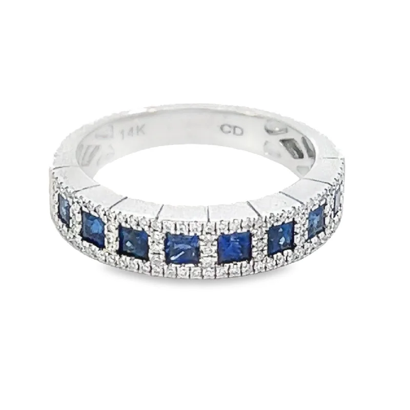 ladies engagement rings modern bride choice -Diamond and princess cut sapphire band