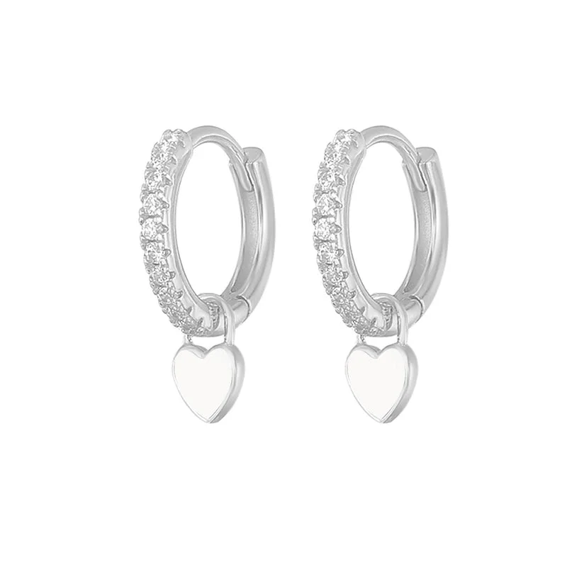 Love Heart Earrings/White Gold Color/White