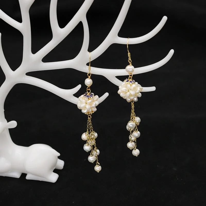 Pearl Ball Tassel Earrings