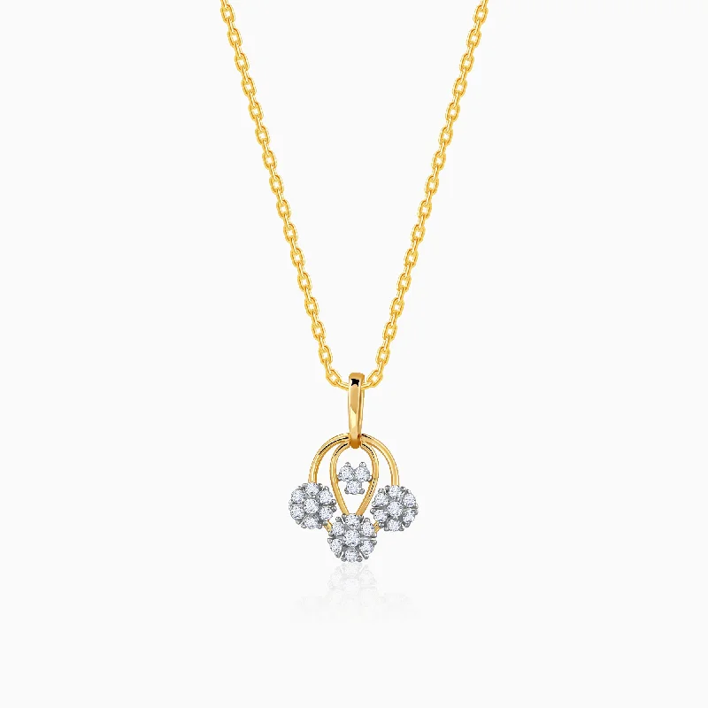 necklaces bold statement piece -Gold Graceful Lotus Diamond Pendant