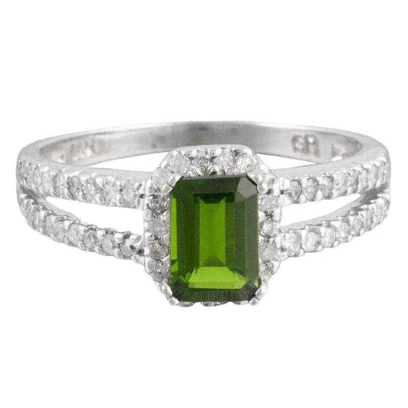 ladies engagement rings high quality craft -14k White Gold Tsavorite & Diamond Halo Split Shank Ring 0.50ctw Size 8 VINTAGE