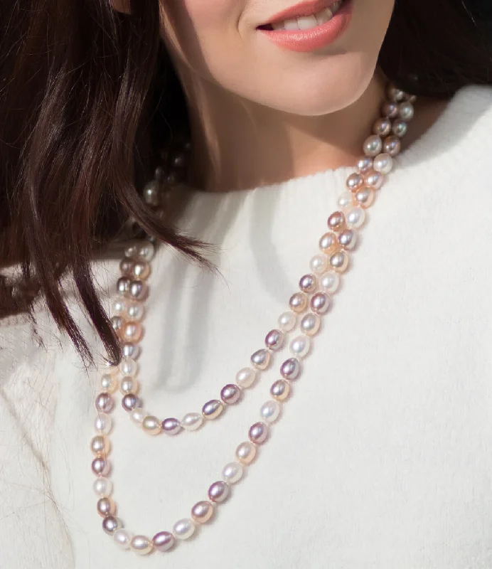 necklaces with crystal beads -Long Pearl Necklace Multicolour Freshwater