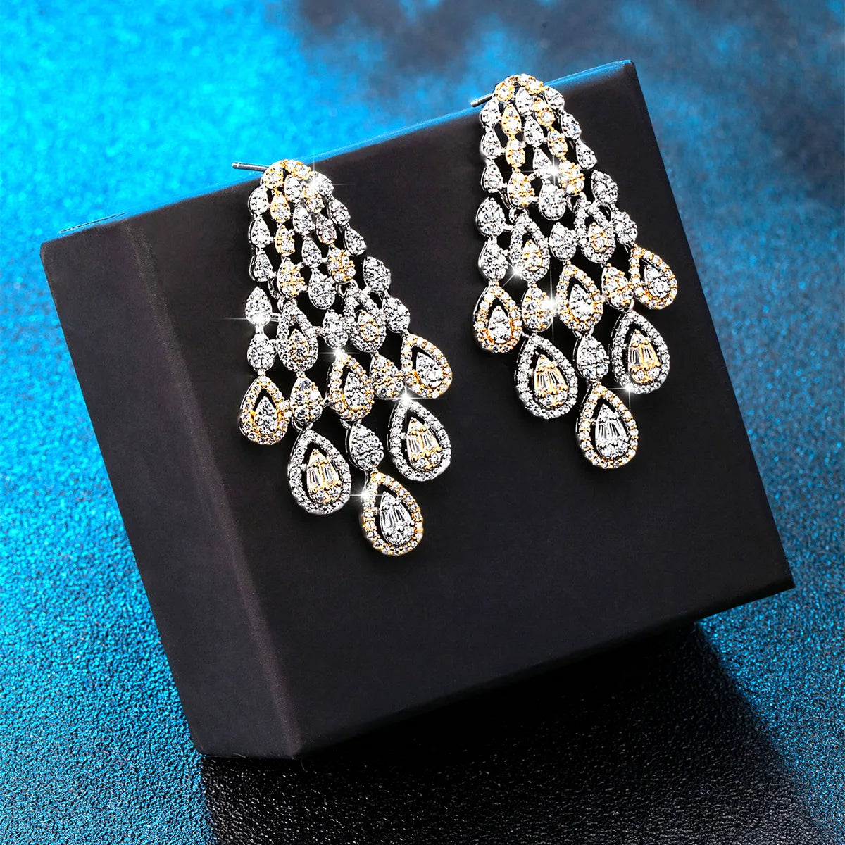 ladies earrings with feather charm -1 Pair Luxurious Snowflake Plating Inlay Brass Zircon White Gold Plated Gold Plated Drop Earrings