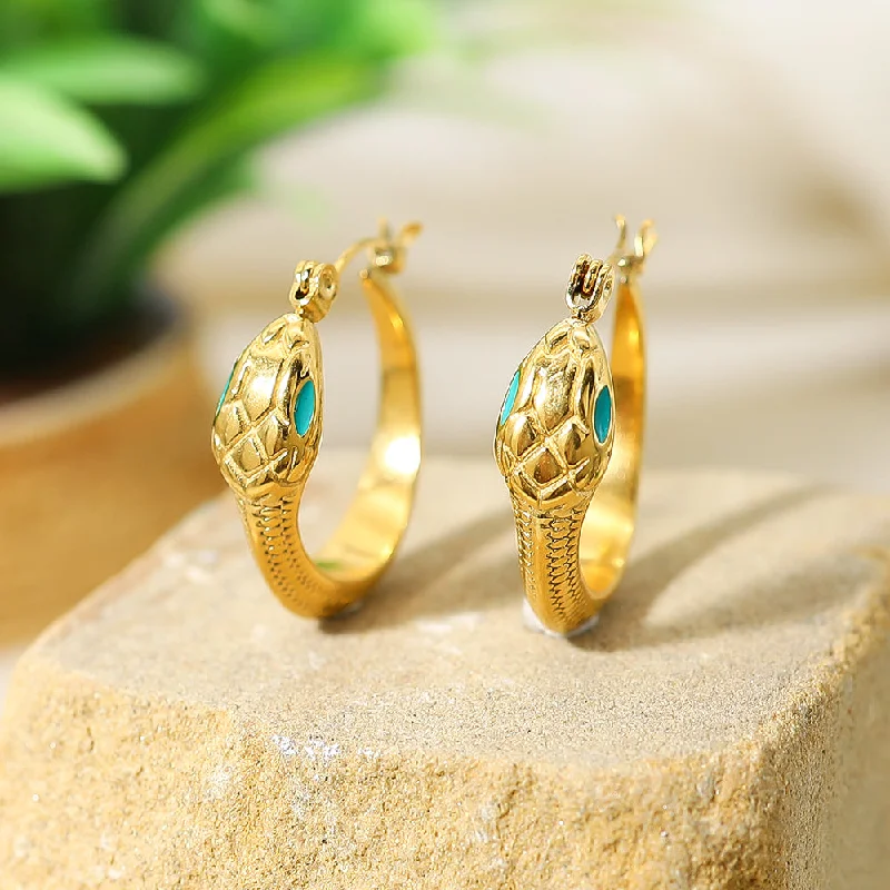 ladies earrings with emerald green -1 Pair Ig Style French Style Snake Enamel Plating Titanium Steel 18k Gold Plated Earrings