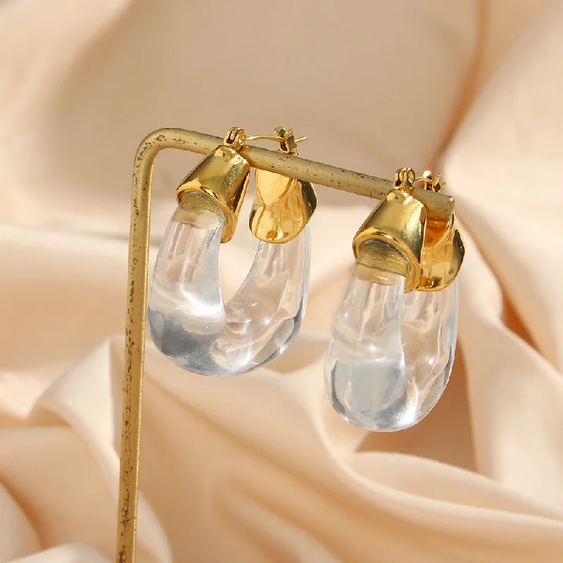 Exaggerated Acrylic U-Shaped Earrings-Transparent