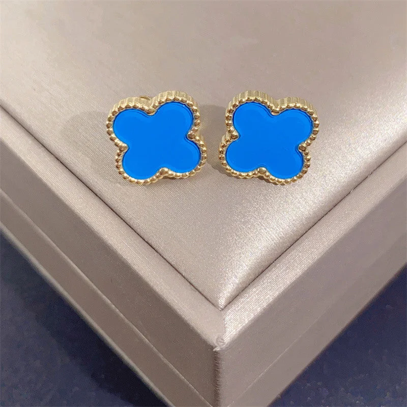 6607 Golden Blue Clover Earrings