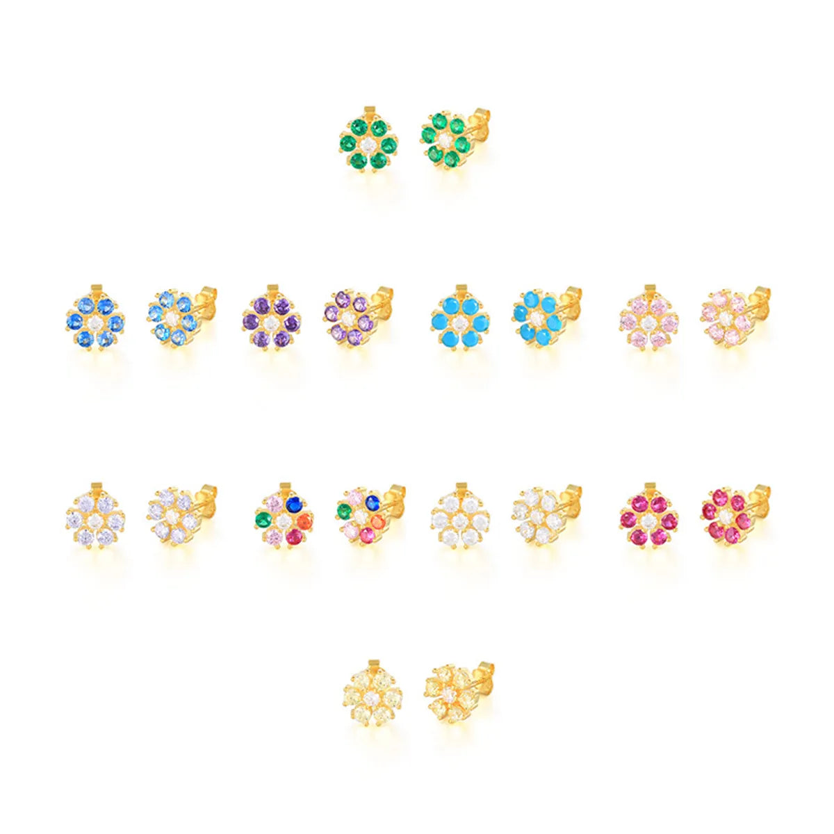 ladies earrings for party wear -Fashion Flower Sterling Silver Inlay Zircon Ear Studs 1 Pair