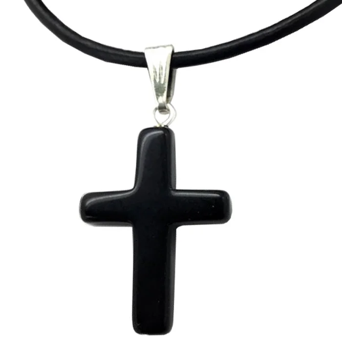 necklaces for gifting ideas -Black Stone Cross Necklace