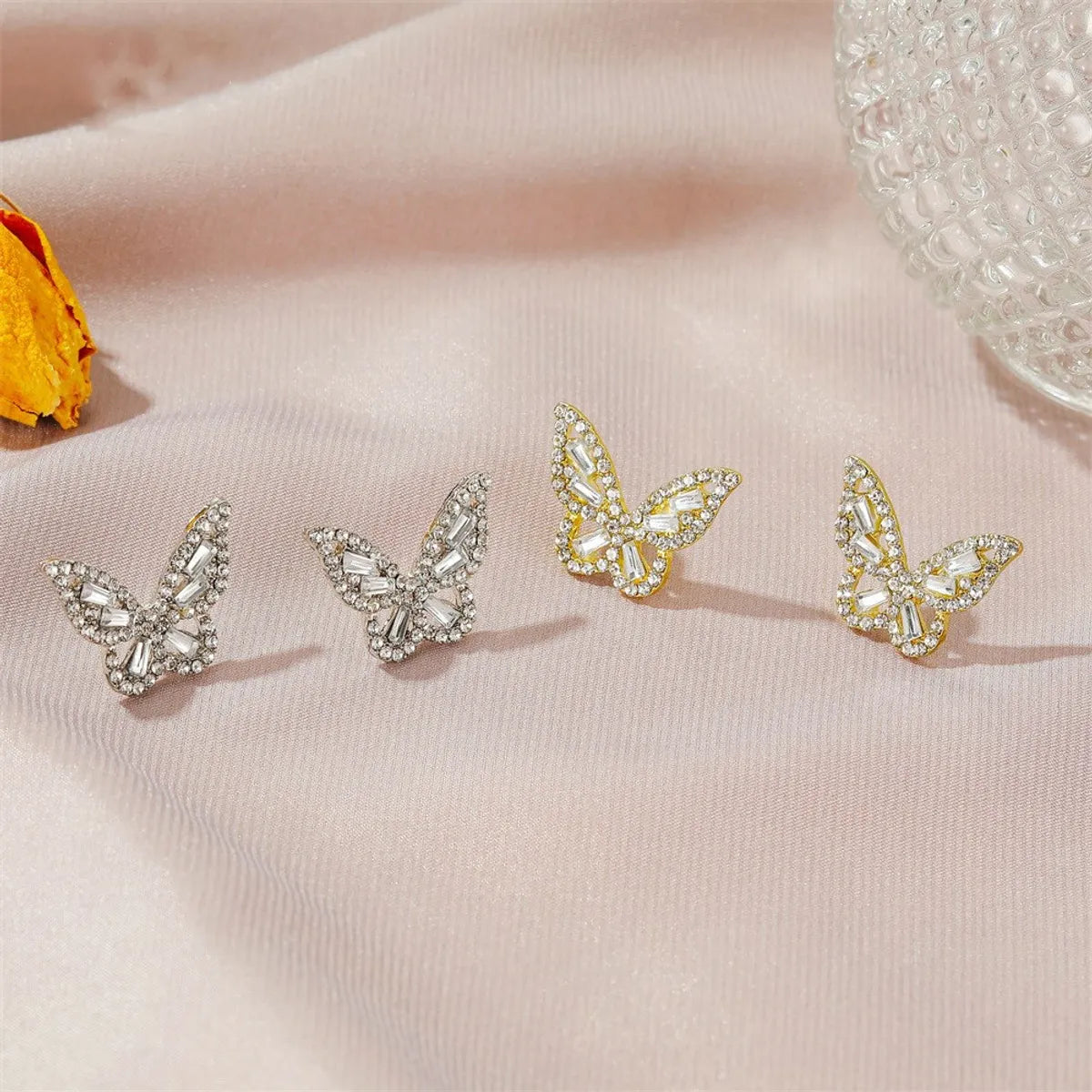 ladies earrings with gold plating -Simple Zircon Butterfly Women's Gentle Ladies Style Crystal Earrings