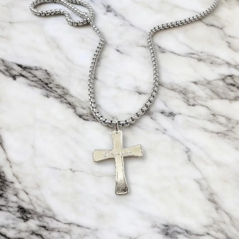 necklaces elegant gold tone -Cross Jesus Rhodium Silver Metal Finish Necklace Steel Heavy Chain Necklace