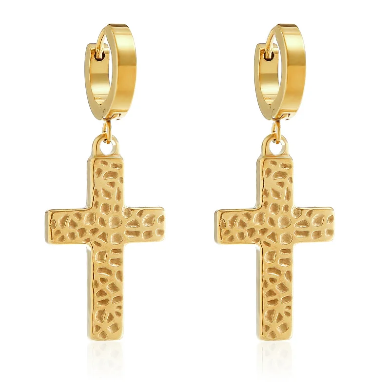 ladies earrings trendy 2025 fashion -1 Pair Hip-Hop Punk Cross Plating Stainless Steel 18K Gold Plated Drop Earrings