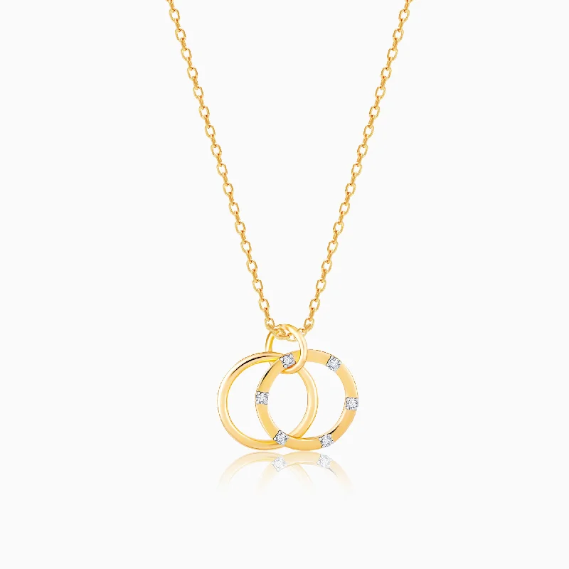 necklaces with geometric shape -Golden Diamond Double Ring Pendant with Link Chain