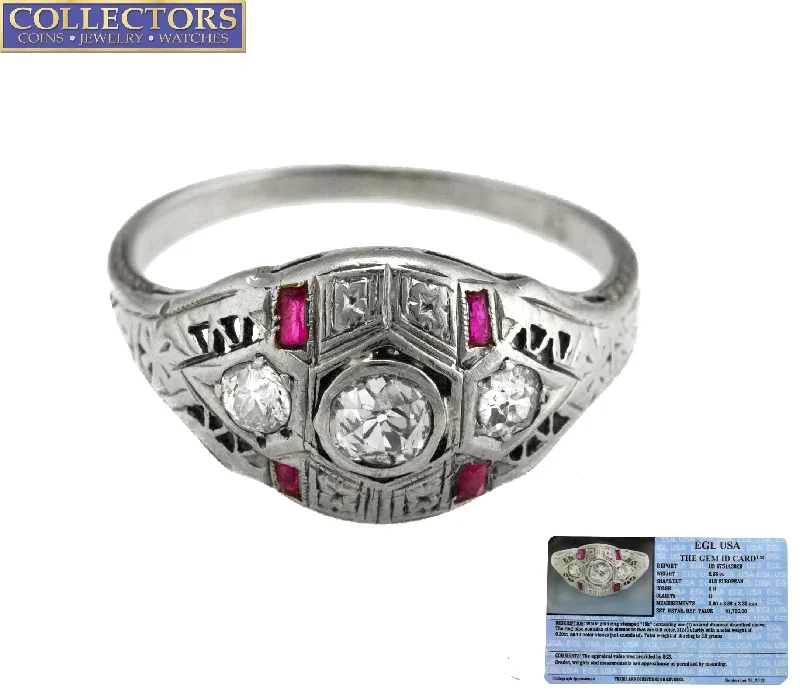 ladies engagement rings budget friendly -Antique Art Deco 18K White Gold 0.33CT Old European Cut Diamond Filigree Ring