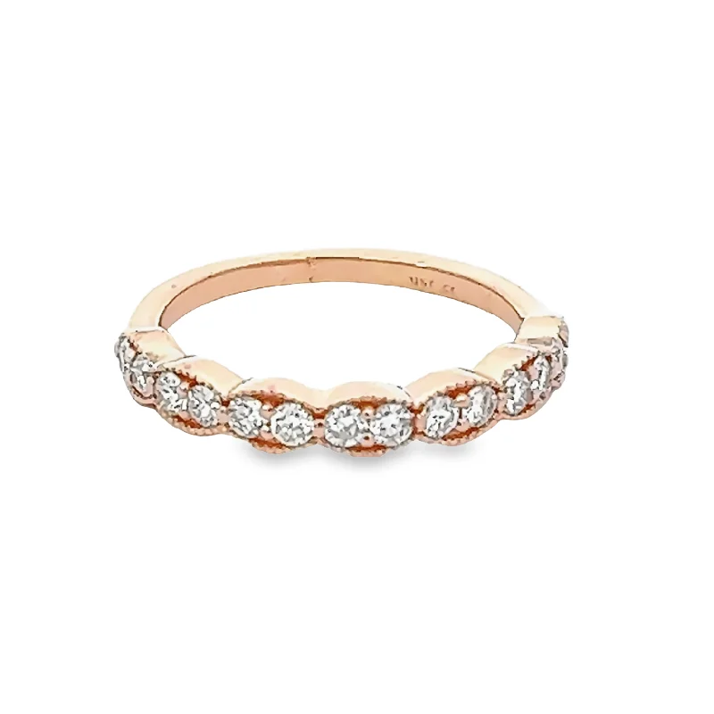 ladies engagement rings personalized touch -Rose Gold 14 Diamond Band with milgrain sides