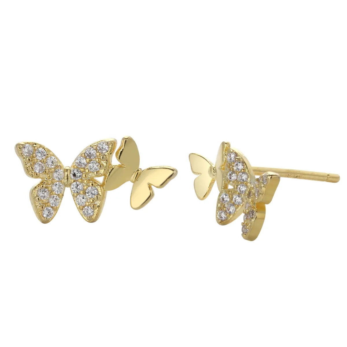 ladies earrings with peridot green -1 Pair Sweet Butterfly Inlay Sterling Silver Rhinestones Ear Studs