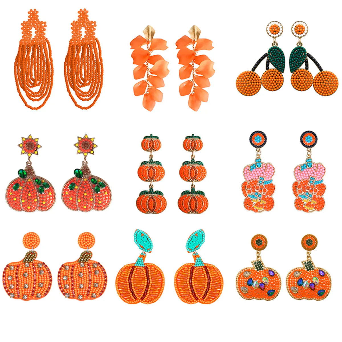 ladies earrings with feather charm -1 Pair Exaggerated Funny Novelty Pumpkin Alloy Drop Earrings