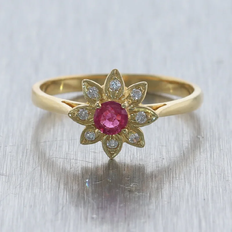 ladies engagement rings pink sapphire charm -Vintage Estate 18k Yellow Gold 0.28ctw Diamond & Ruby Ring