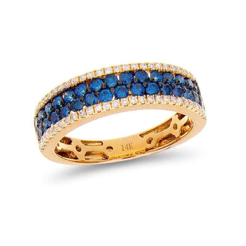 ladies engagement rings affordable price -Blue Diamond 4 Row Band in Yellow Gold