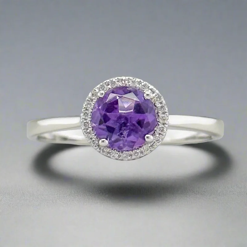 ladies engagement rings modern bride choice -14K W Gold 0.68ct Amethyst & 0.13cttw H-I/SI1-2 Diamond Halo Ring