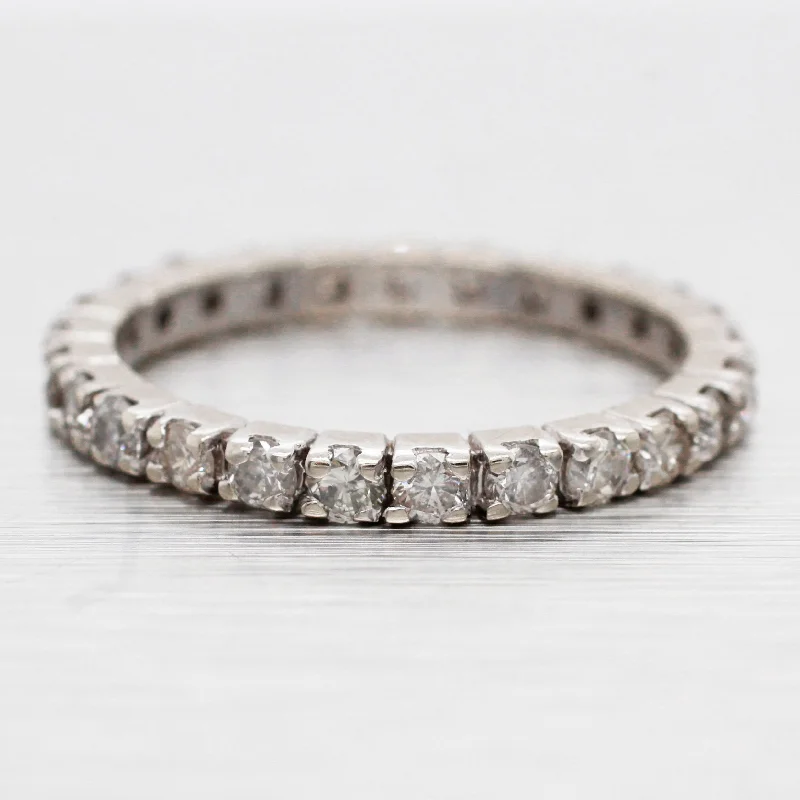 ladies engagement rings hypoallergenic metal -Vintage 0.75ctw Diamond Eternity Band Ring - 14k White Gold | Size 5.5