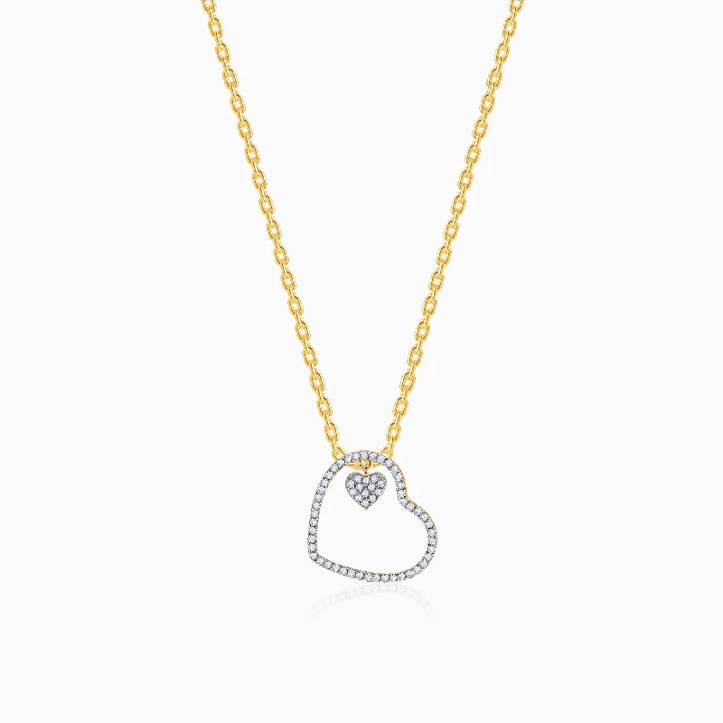 necklaces for office wear -Gold Dual Heart Diamond Pendant