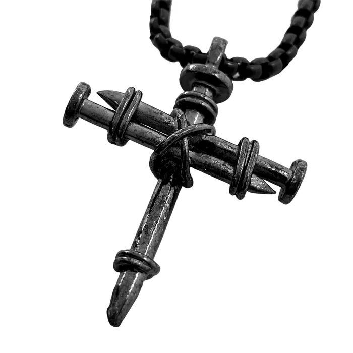 necklaces for beach wear -Nail Cross Pendant Gunmetal Color Finish Dark Heavy Chain Necklace