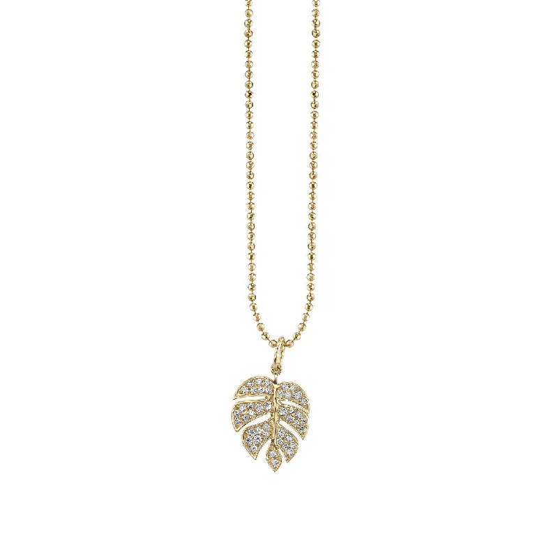 ladies engagement rings two tone metal -Gold & Diamond Medium Monstera Leaf Charm