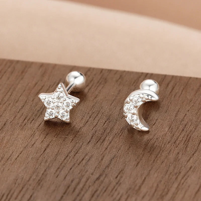 Star Moon Screw Ear Studs