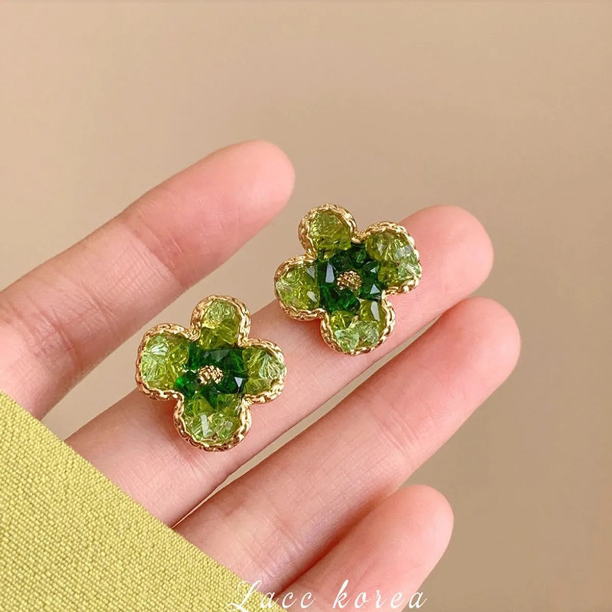 Green Crystal Flowers Stud Earrings