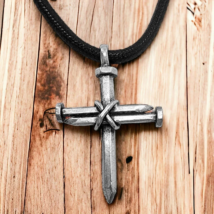 necklaces with topaz blue -Antique Nail Cross Necklace In Pewter