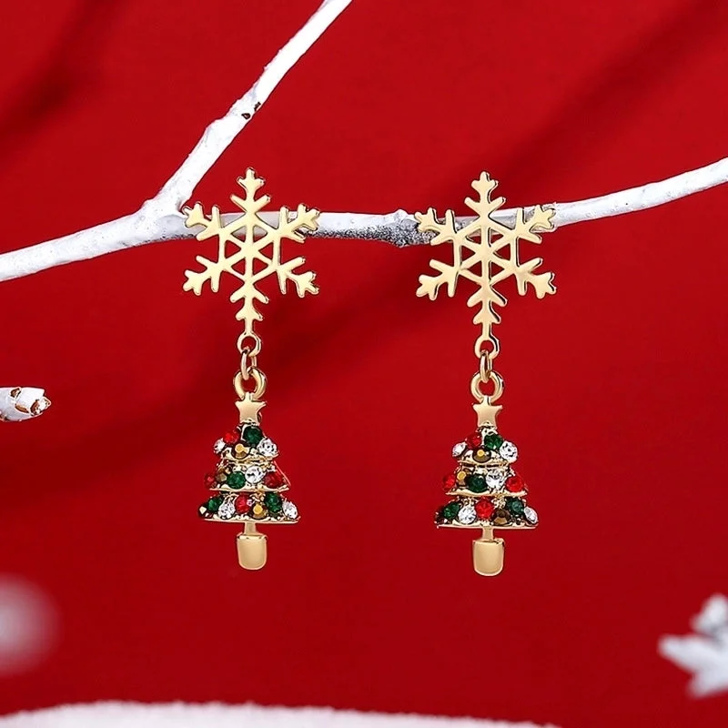 Christmas Snowflake Ear Stud Christmas Tree Earrings