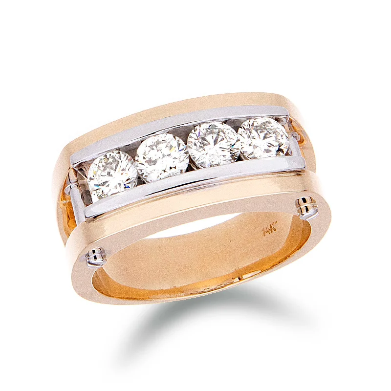 ladies engagement rings two tone metal -Mens Four Diamond Band