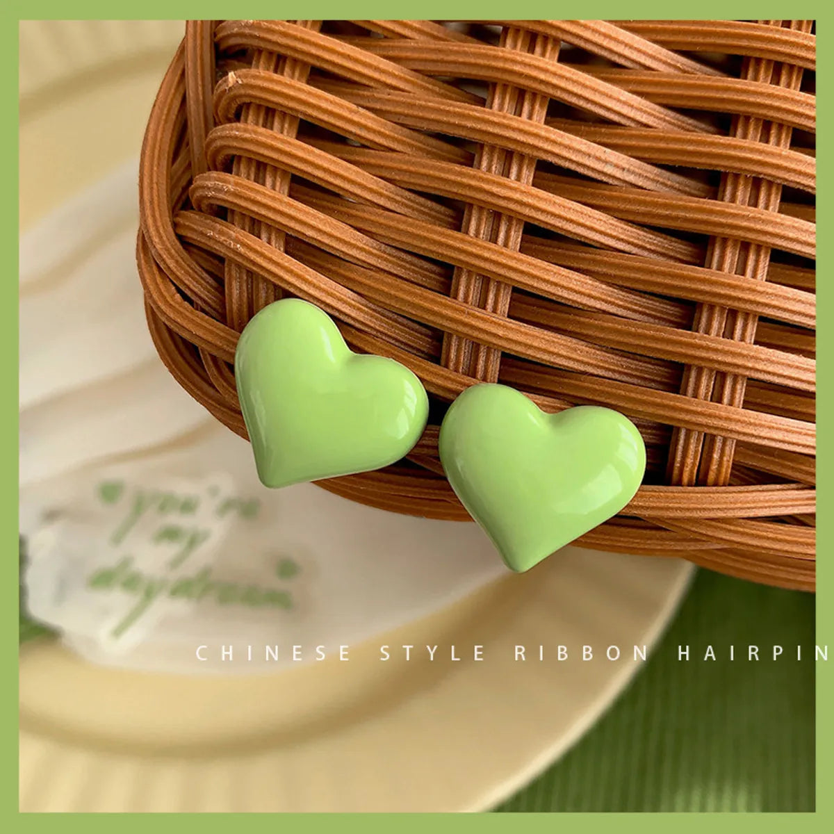 Fresh Green Heart Ear Studs