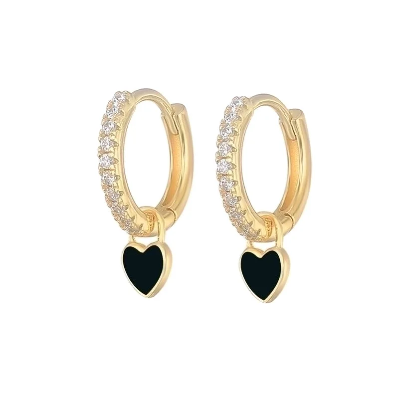 Love Heart Earrings/Gold/Black