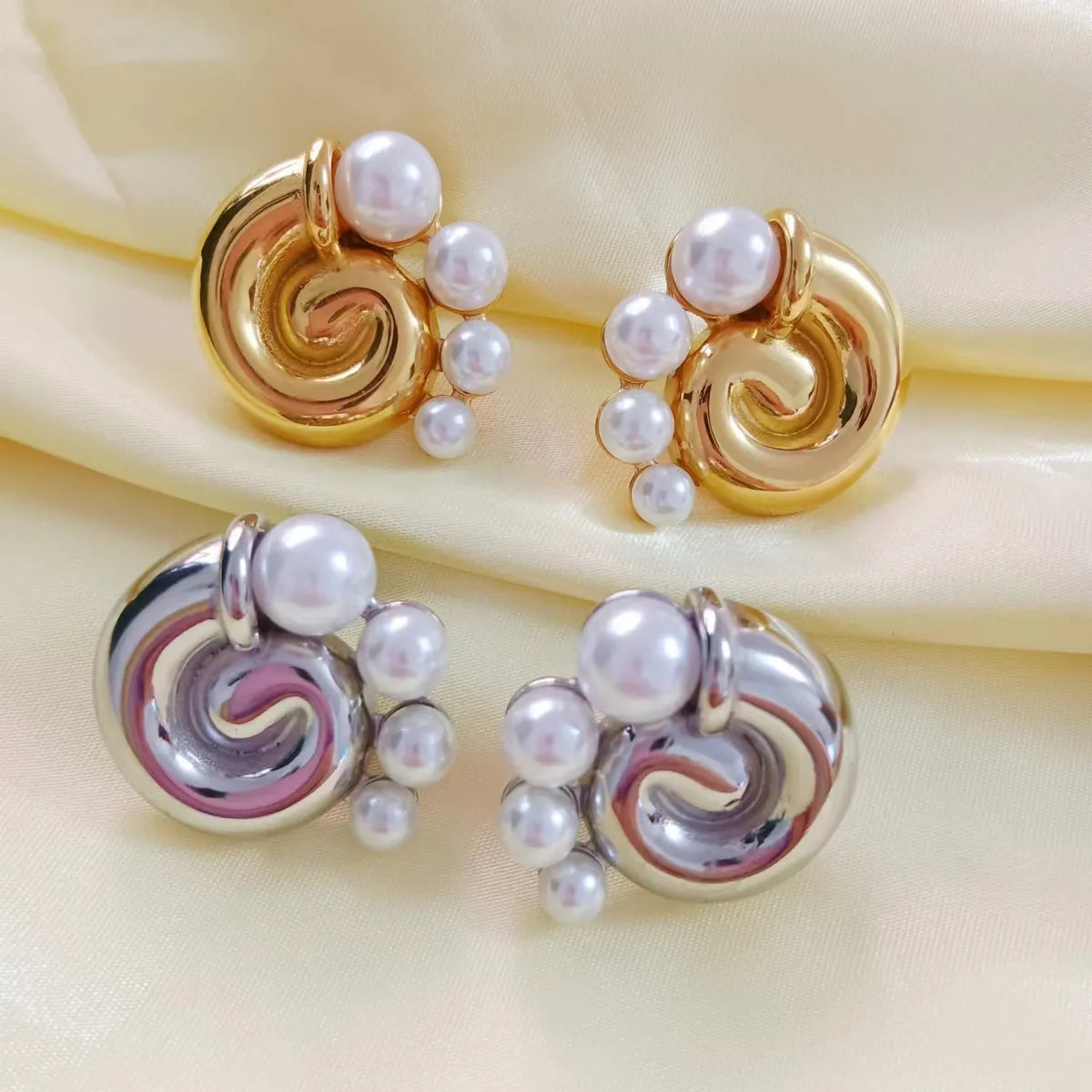 ladies earrings budget friendly luxury -1 Pair Retro Conch Stainless Steel 18K Gold Plated Ear Studs